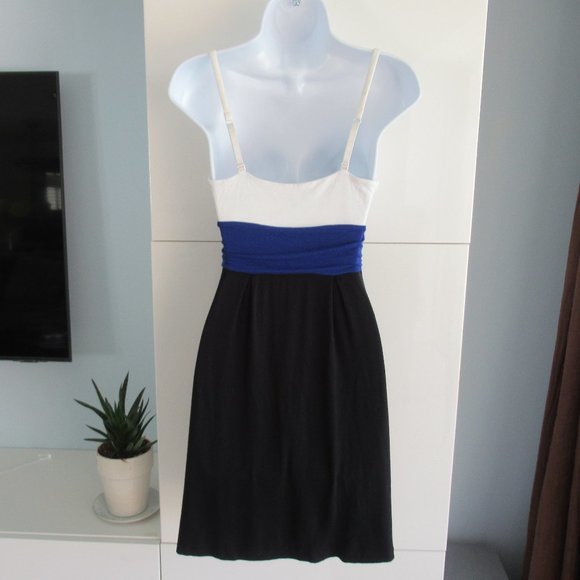 Express XS Fit and Flare Color-block Mini Dress Y2K Blue, Black White w/Straps - Picture 3 of 9